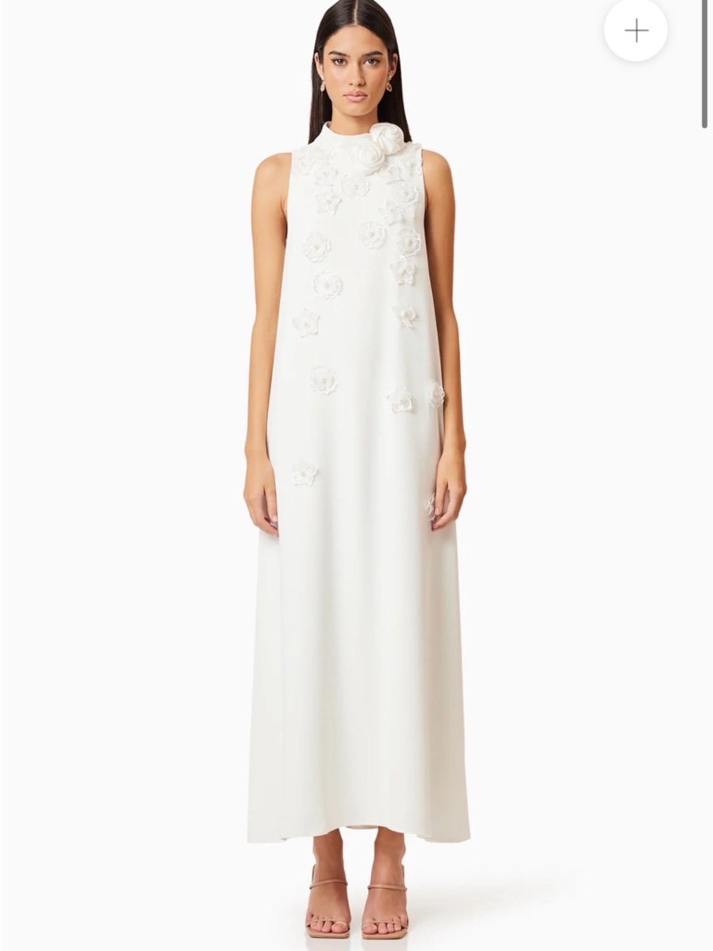 Elliatt Ivory Sleeveless Maxi Dress with 3D Floral Details